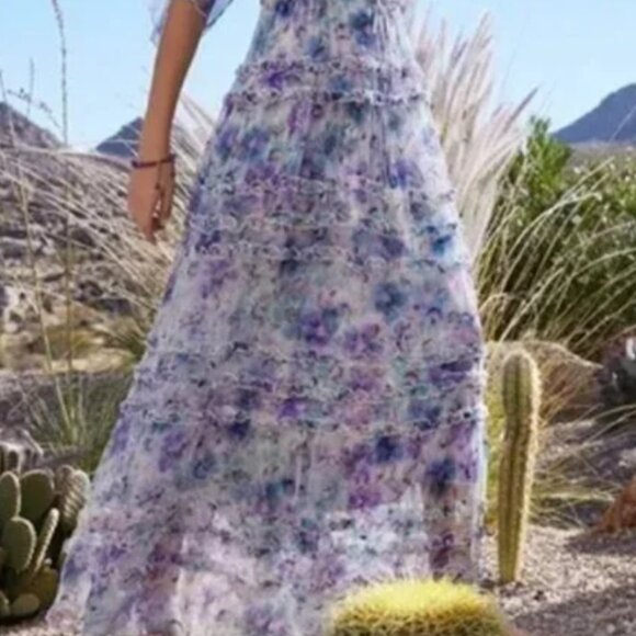 Johnny Was 1X Glinda 100% Silk Long Maxi Dress Floral Ruffle Tiered Msrp $480 - Picture 14 of 14